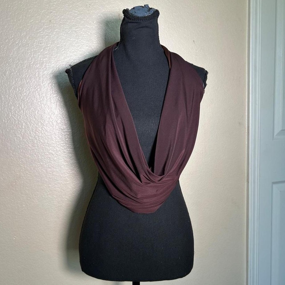 Y2K Brown Plunge Draped Cowl Neck Halter Top Backless Clubwear S M